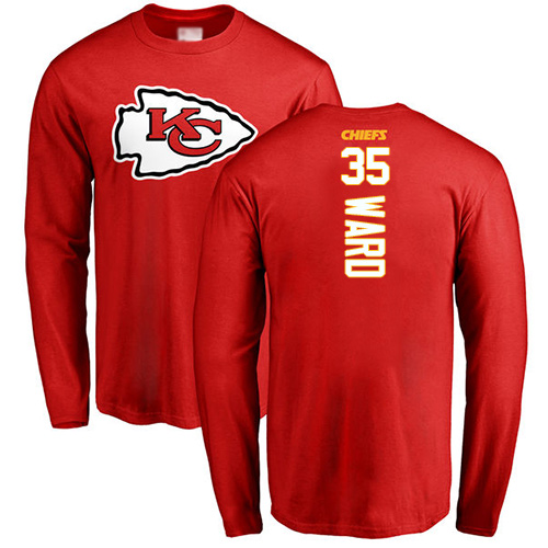 Men Kansas City Chiefs #35 Ward Charvarius Red Backer Long Sleeve T-Shirt->nfl t-shirts->Sports Accessory